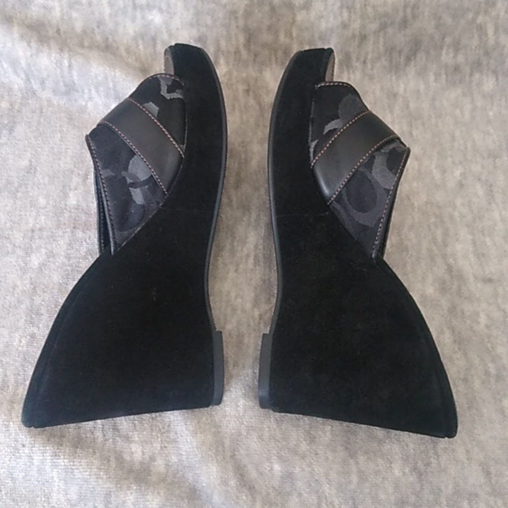 Coach Black and Silver Wedge Sandals - Picture 9 of 16